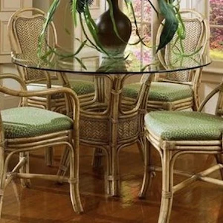Wicker Rattan Dining Table with Glass Top